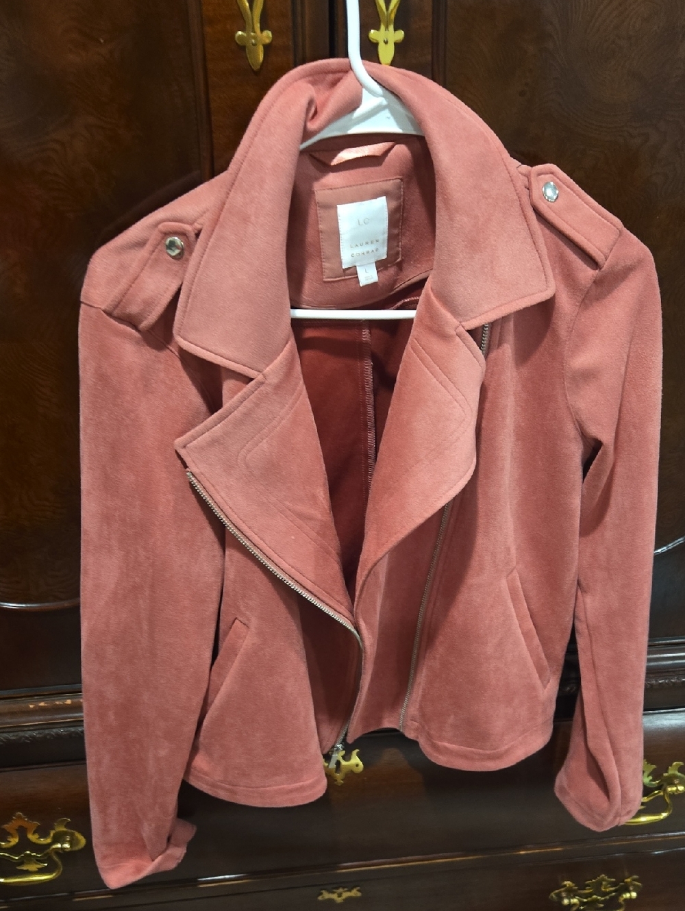 Lauren Conrad Ladies Suede-Look Moto Jacket - Dusty Rose